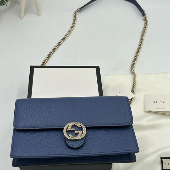 Women’s Gucci Caspian blue interlocking G wallet on a chain made in Italy - Picture 9 of 14